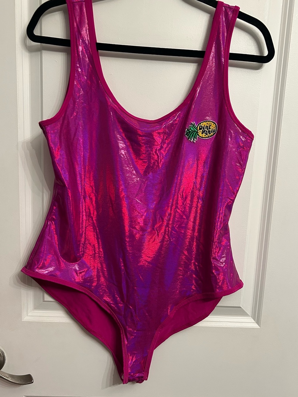 Forever 21 Metallic Hot Pink One-Piece Bodysuit with Pineapple Patch